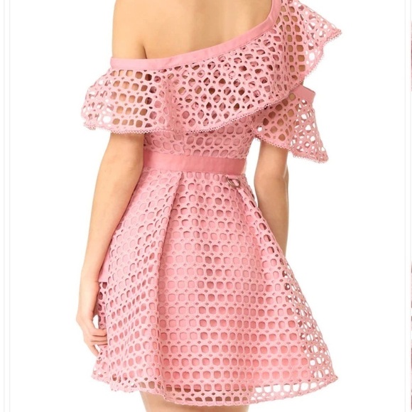 Gorgeous pink crochet lace designer one shoulder mini dress. Very high quality - Picture 13 of 16
